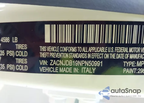 2022 Jeep Renegade Latitude 4X4 z USA, uszkodzony, nr VIN ZACNJDB19NPN50991